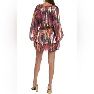 NWT RAMY BROOK  Miami Metallic Tiered Mini Dress Pink XS